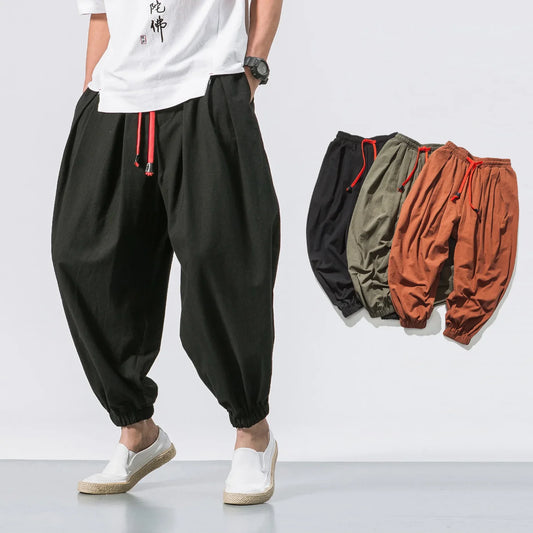 Men Loose Harem Pants Chinese Linen Overweight