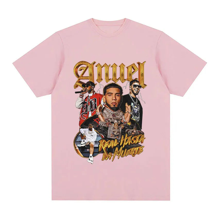 Rapper Anuel AA Retro Graphic T Shirt Real Hasta La Muerte 100%