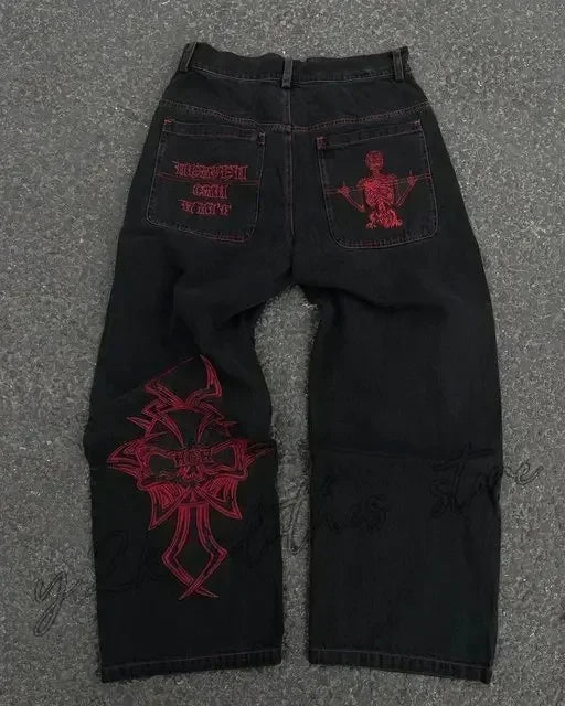 Affliction Black Jeans Red Wing Print Y2K Baggy Jeans