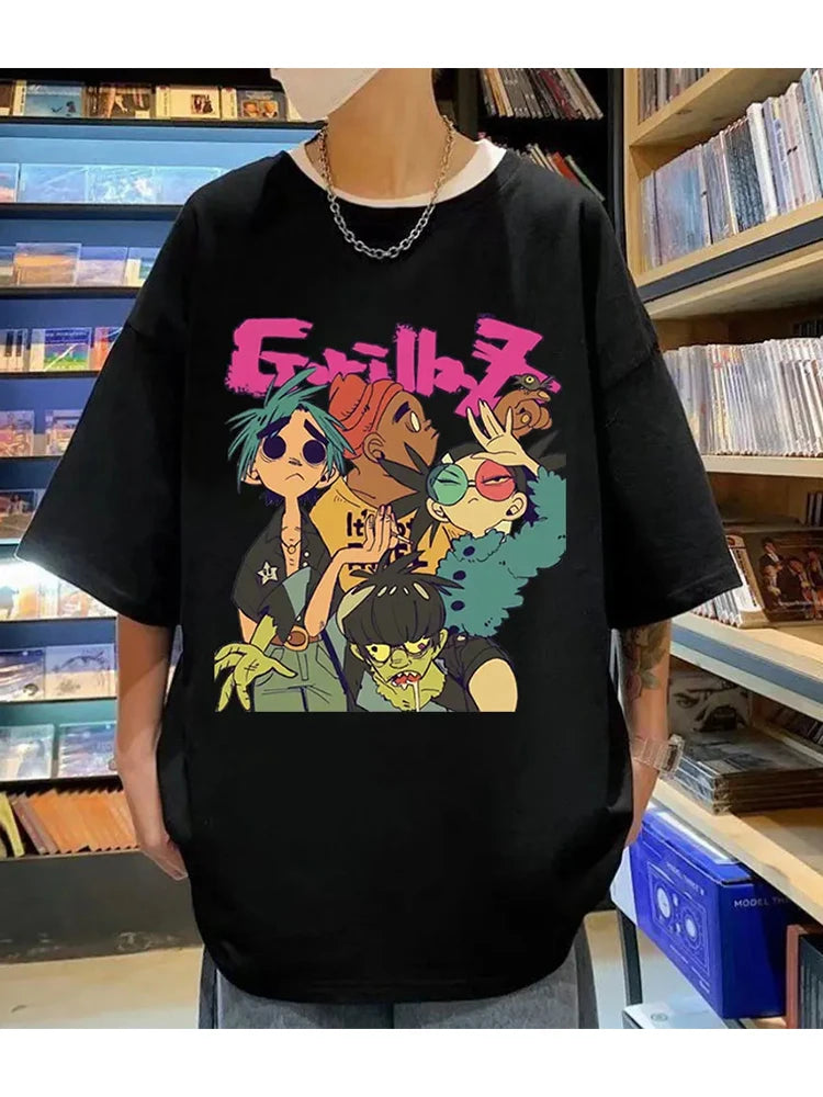 Trend Band Gorillaz Printed T Shirts Men Women The High Street Fashion Oversized