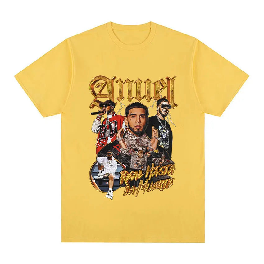 Rapper Anuel AA Retro Graphic T Shirt Real Hasta La Muerte 100%