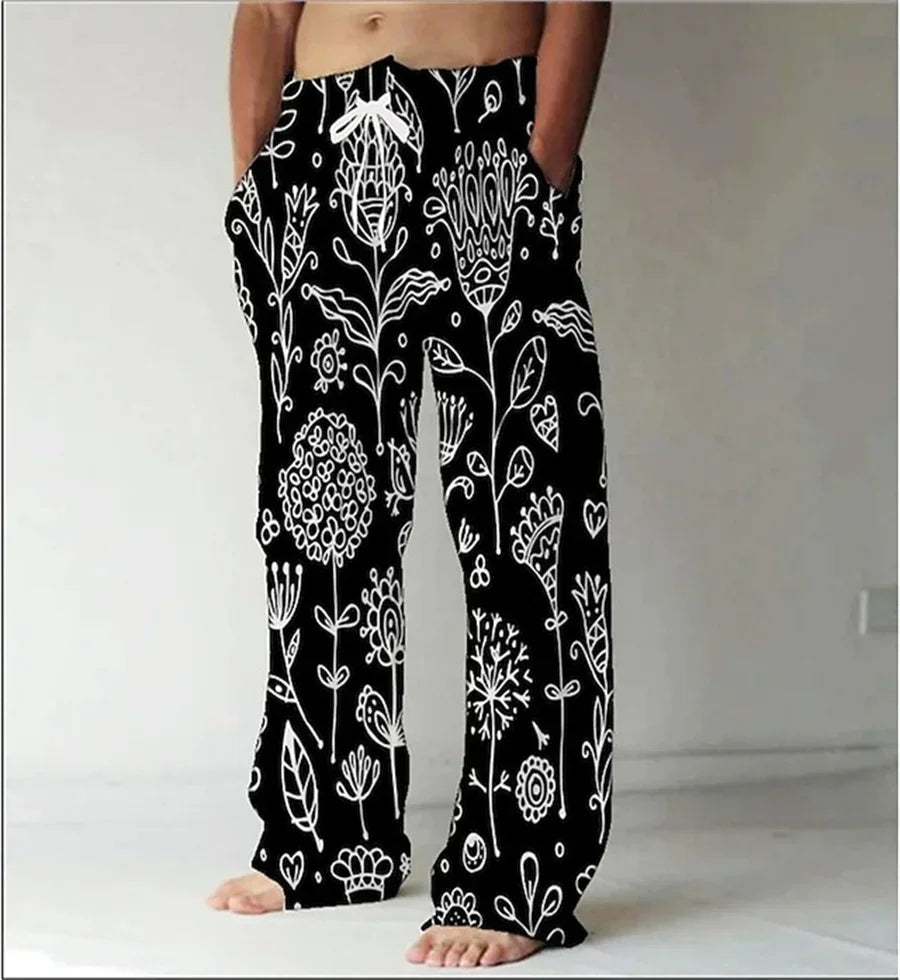 Summer abstract pattern print fashion men's trousers street trend breathable loose casual pants