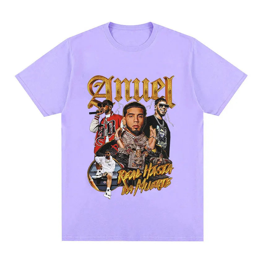 Rapper Anuel AA Retro Graphic T Shirt Real Hasta La Muerte 100%