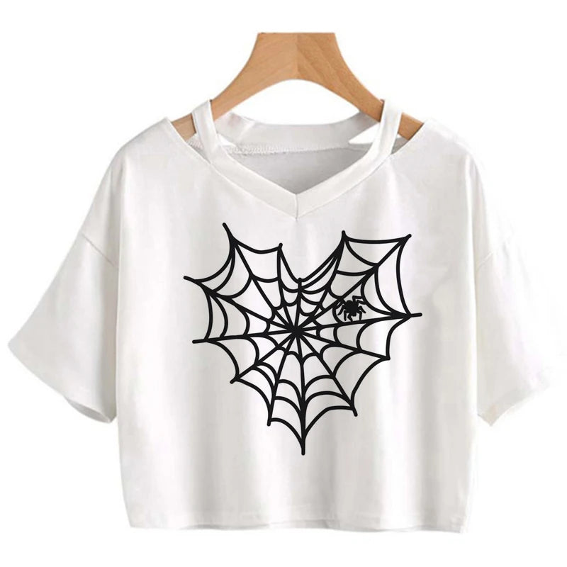 Vintage Spider Goth Graphic T Shirt Women Y2k Punk Style Crop