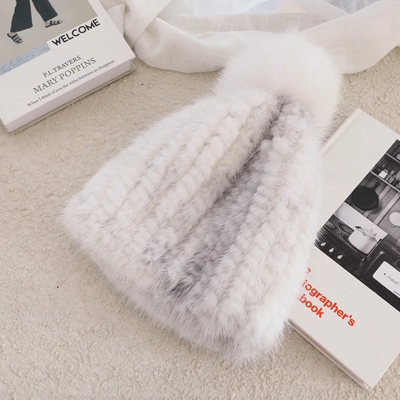 Luxury Knitted Beanie with Fluffy Pom-Pom