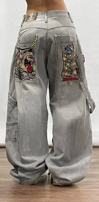 Affliction Black Jeans Red Wing Print Y2K Baggy Jeans