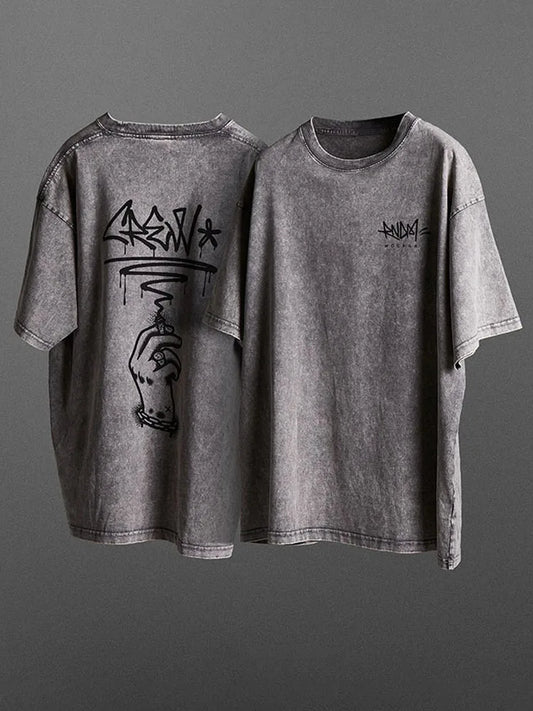 Men's T-Shirt Cotton Oversized Washed Grey Gothic