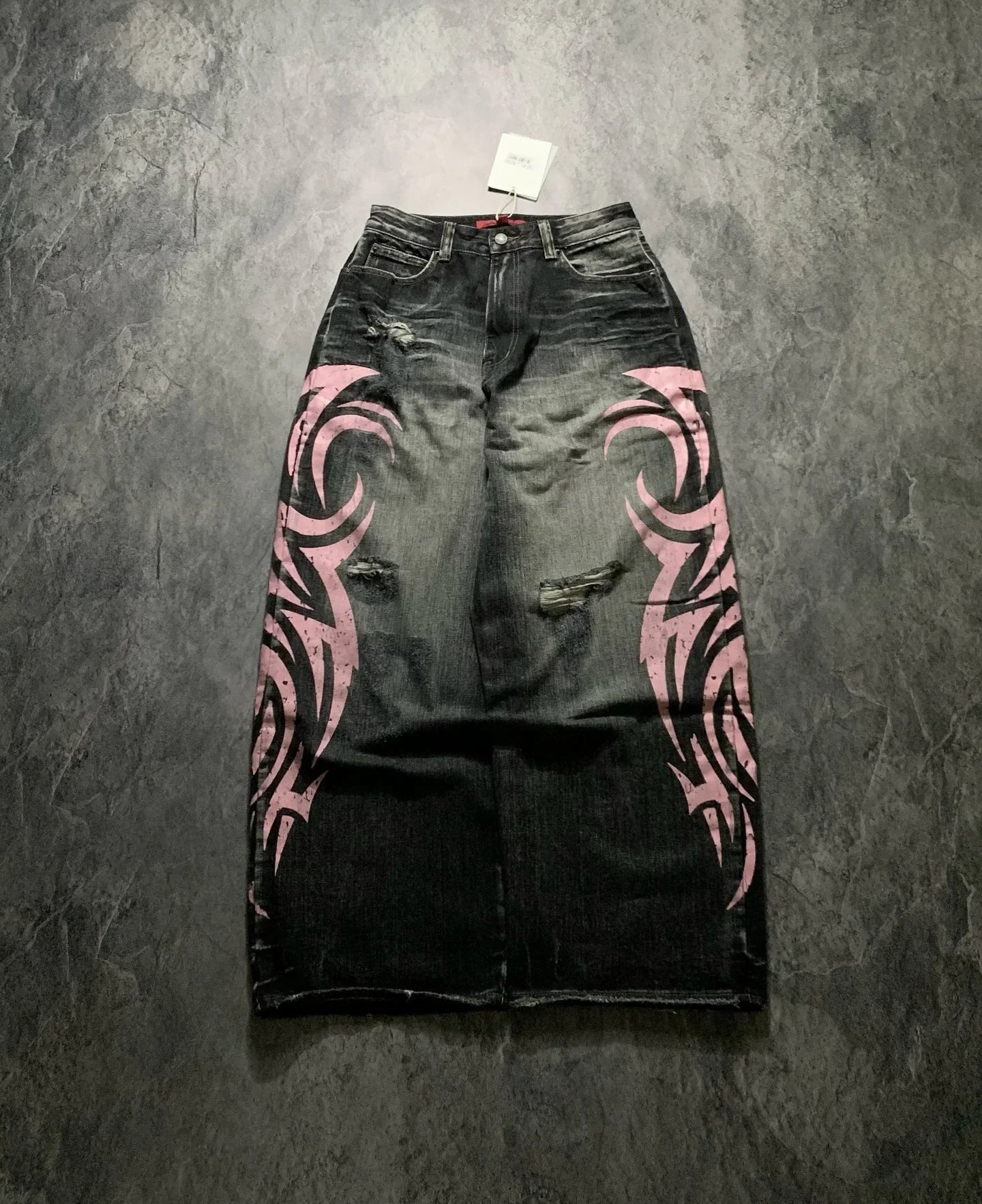 90s Hip Hop Punk Unique Print Design Y2K High Waist Jeans Male