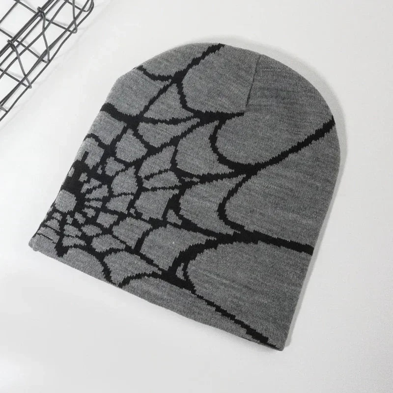 Beanie with White Spider Web Design