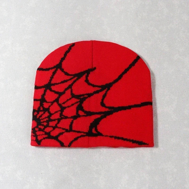 Beanie with White Spider Web Design