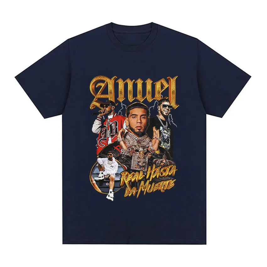 Rapper Anuel AA Retro Graphic T Shirt Real Hasta La Muerte 100%