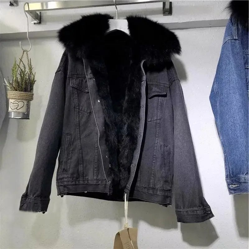 Women's Fur-Lined Denim Jacket