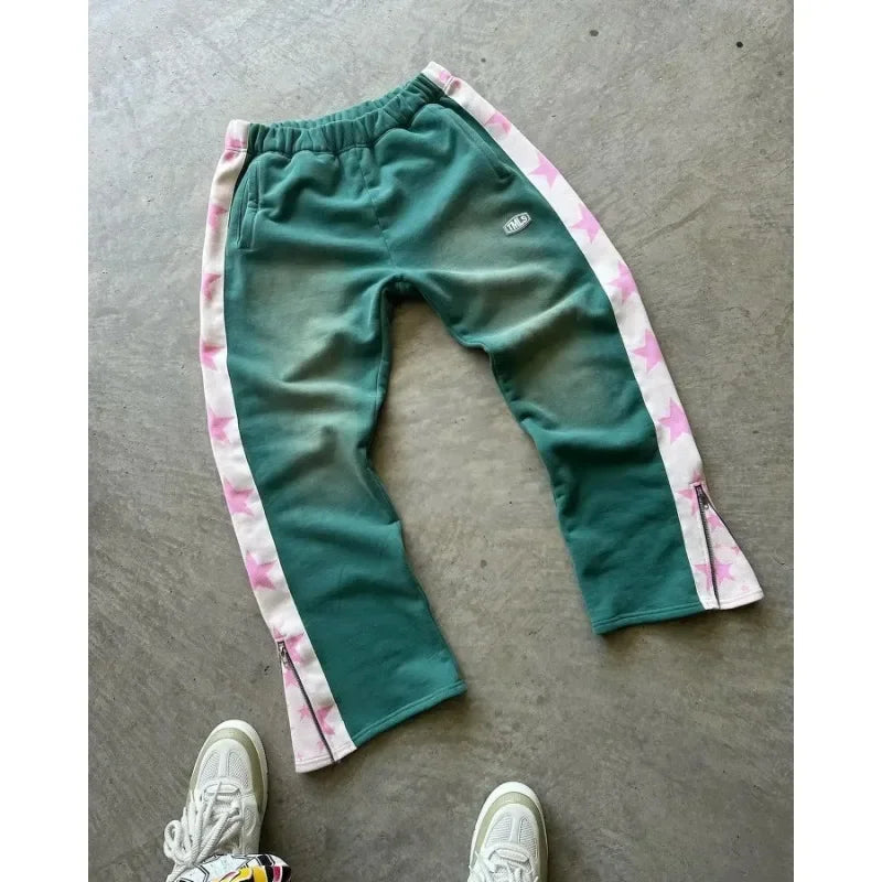 Y2K baggy Pants Men Harajuku Star Pattern High Quality Retro Casual Pants Streetwear