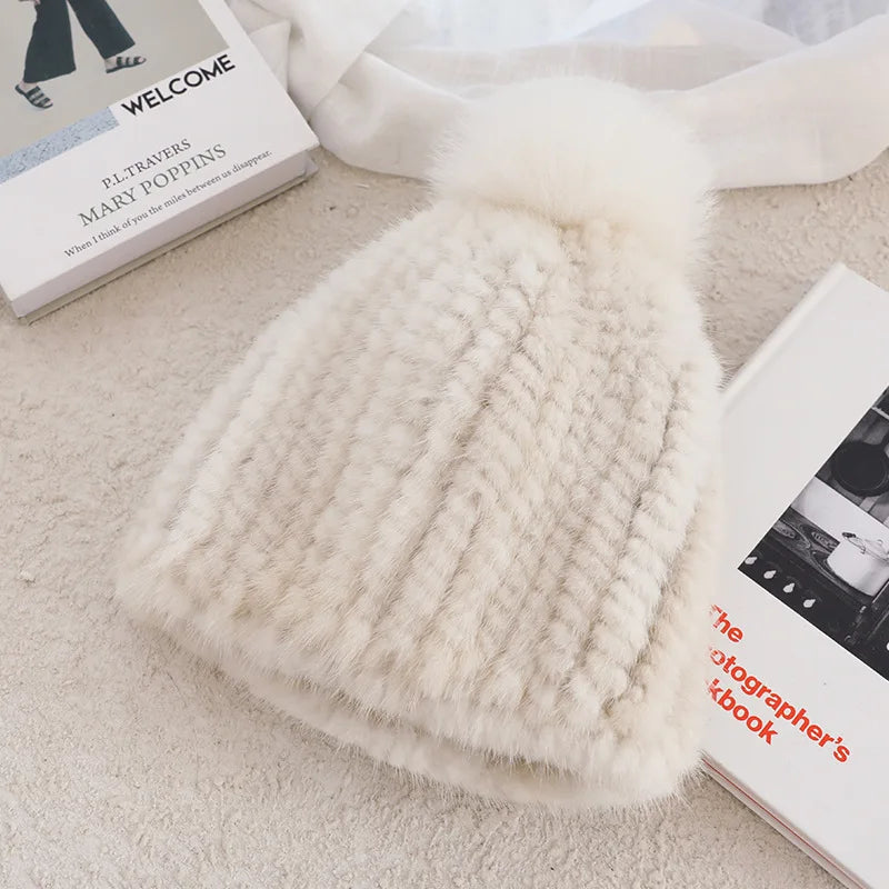 Luxury Knitted Beanie with Fluffy Pom-Pom