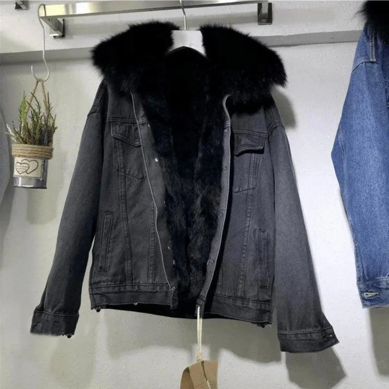 Women's Fur-Lined Denim Jacket